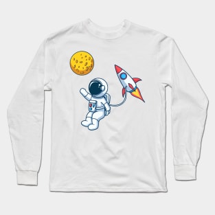 Astronaut With Rocket Towards The Moon Long Sleeve T-Shirt